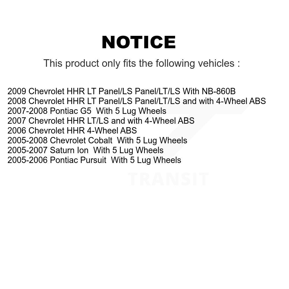 Wheel Cylinders & Hardware Hub Bearing Rear Kit For Chevrolet Cobalt Pontiac G5
