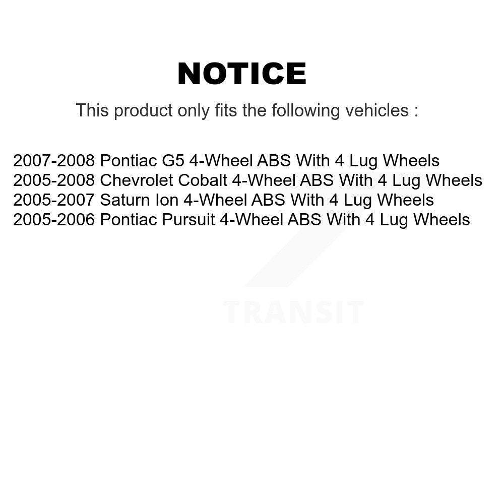 Wheel Cylinders & Hardware Hub Bearing Rear Kit For Chevrolet Cobalt Pontiac G5
