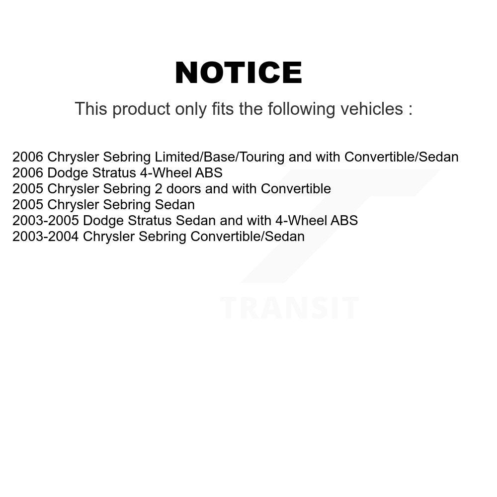 Wheel Cylinders And Hub Bearing Rear Kit For Chrysler Sebring Dodge Stratus