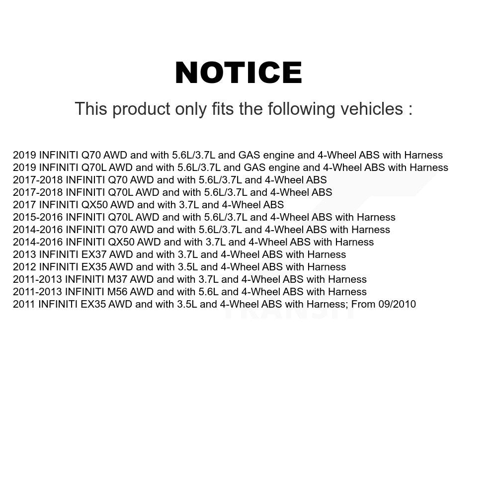 Wheel Hub Bearing Sensor Front Kit For INFINITI QX50 EX35 EX37 M37 Q70 Q70L M56
