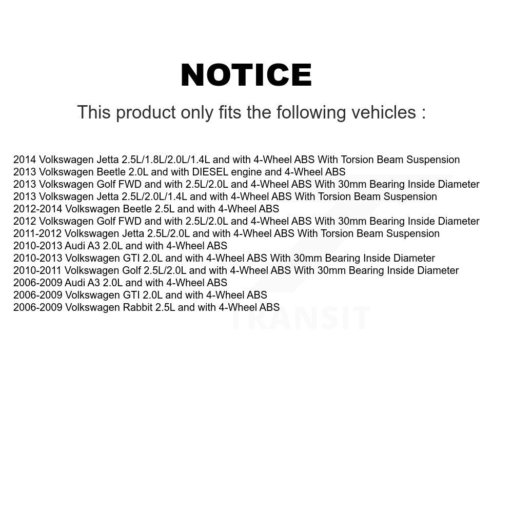 Wheel Hub Bearing & ABS Sensor Rear Kit For Volkswagen Rabbit Beetle Audi A3 GTI
