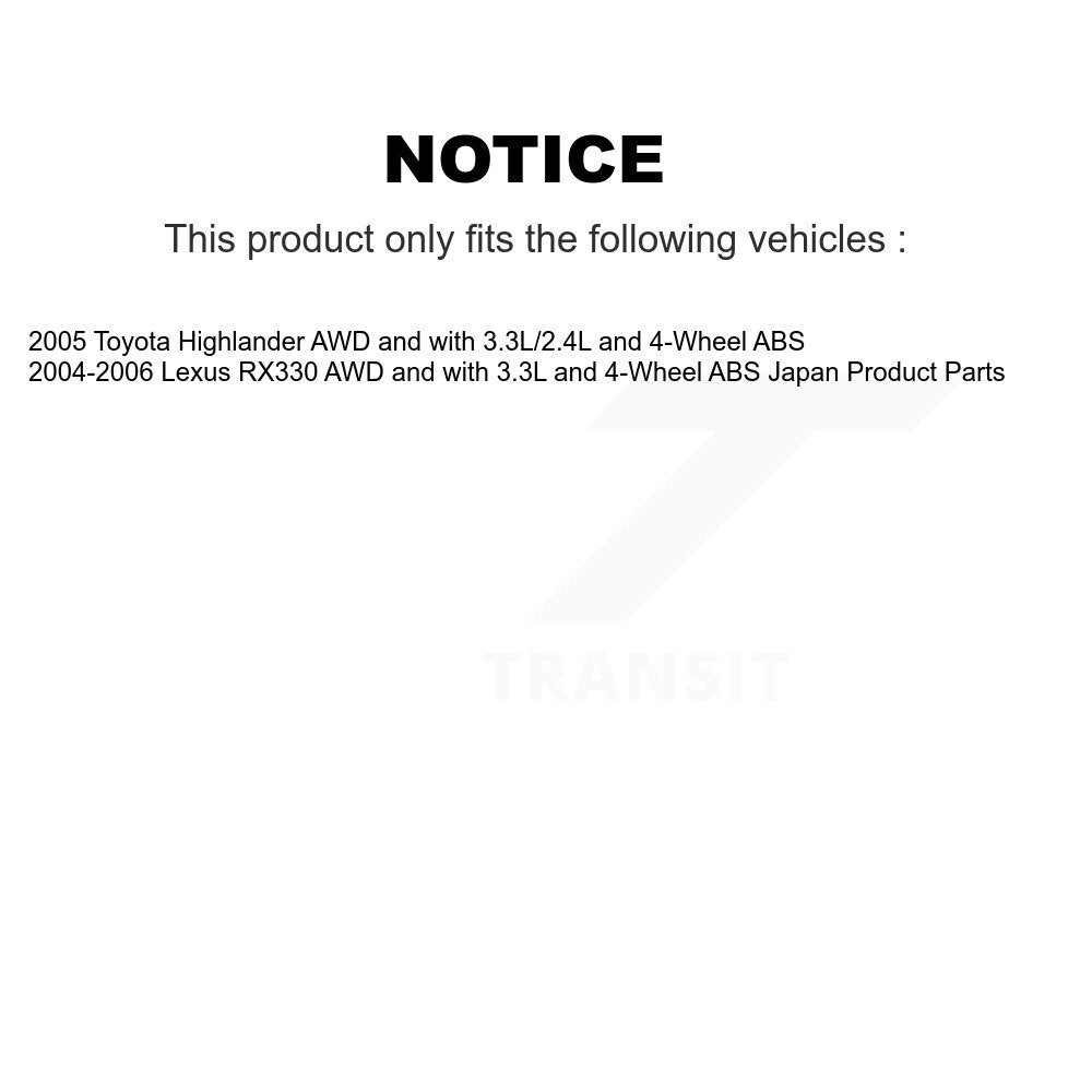 Wheel Hub Bearing And ABS Sensor Rear Kit For Lexus RX330 Toyota Highlander
