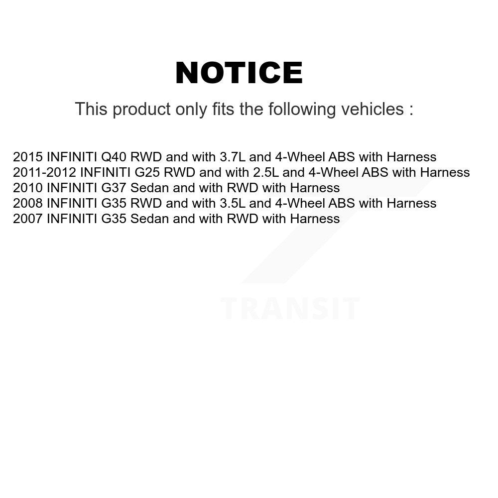 Wheel Hub Bearing ABS Sensor Front Kit For INFINITI G35 G37 G25 Q40 with Harness