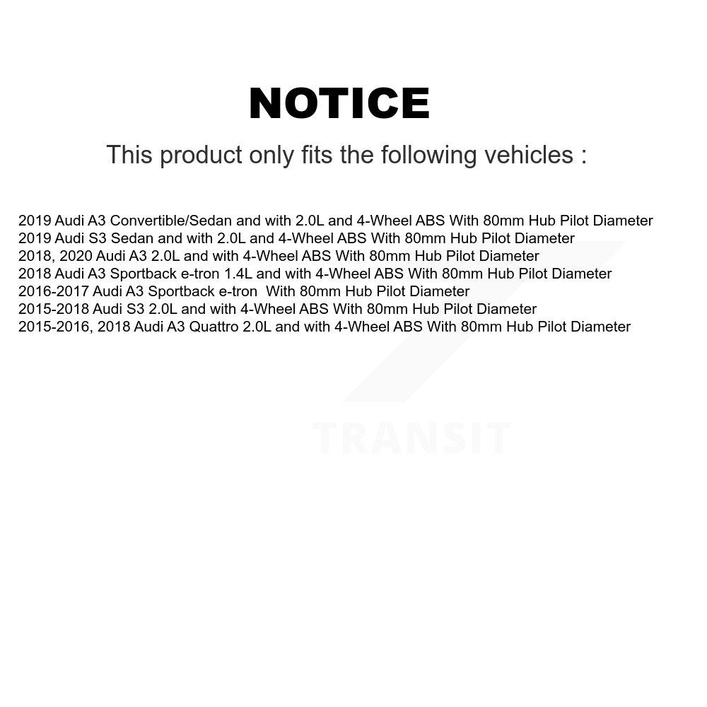 Wheel Hub Bearing & ABS Sensor Front Kit For Audi A3 Quattro S3 Sportback e-tron