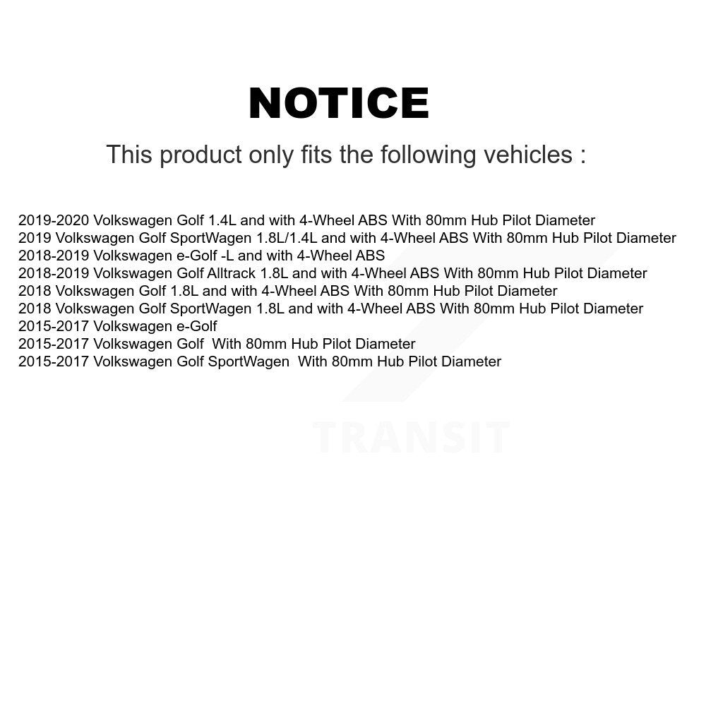 Wheel Hub Bearing & ABS Sensor Front Kit For Volkswagen Golf SportWagen Alltrack