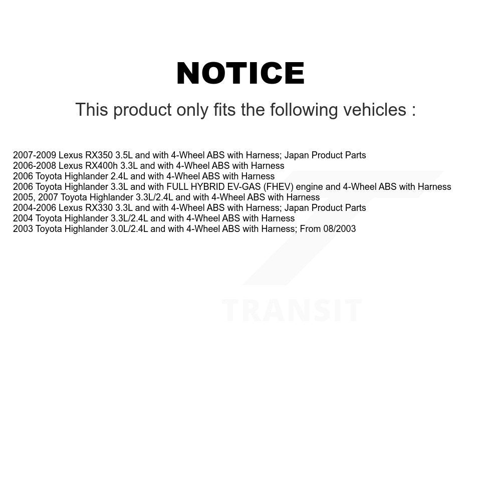 Wheel Bearing & Sensor Front Kit For Lexus RX350 Toyota Highlander RX330 RX400h