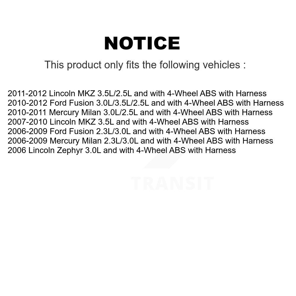 Wheel Bearing Sensor Front Kit For Ford Fusion Lincoln MKZ Zephyr Mercury Milan