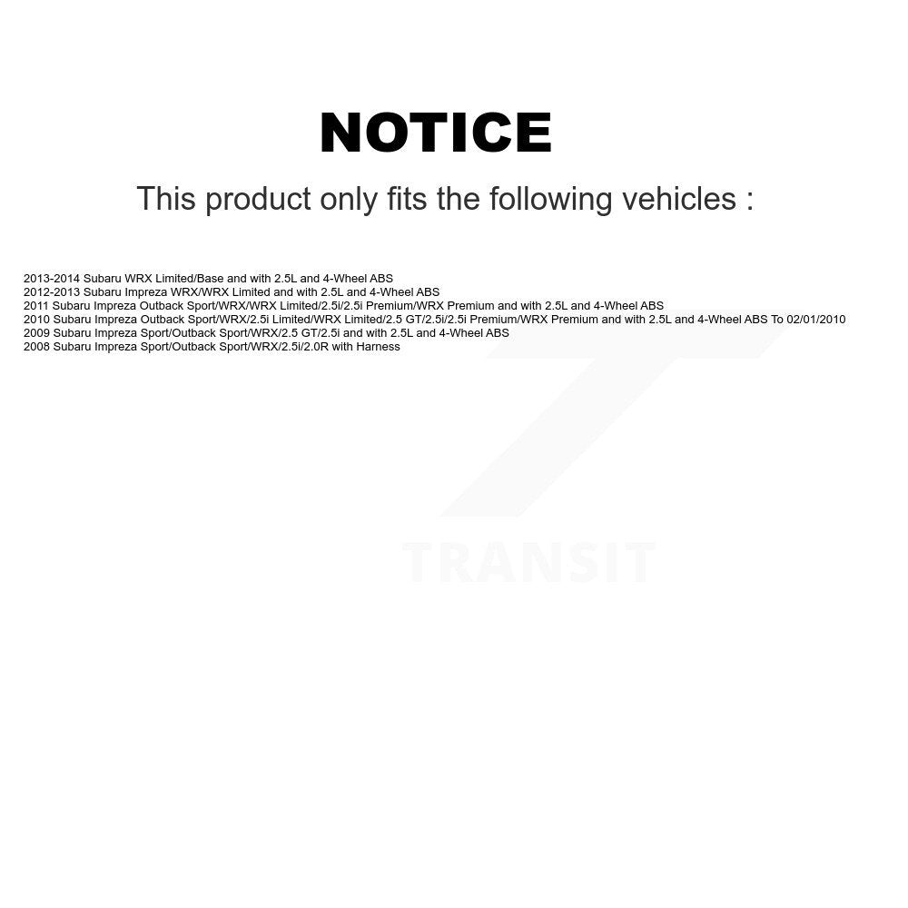 Wheel Hub Bearing And ABS Sensor Front Rear Kit (8Pc) For Subaru Impreza WRX