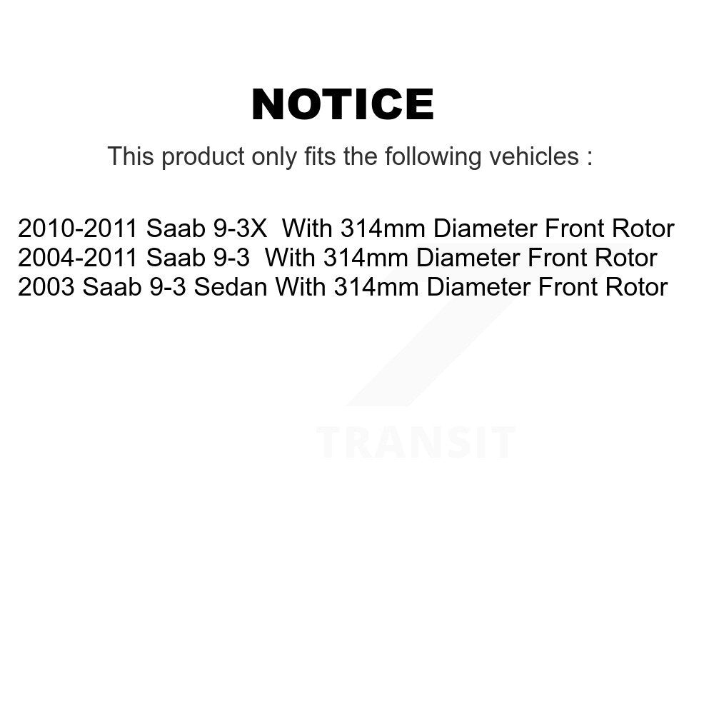 Disc Brake Rotors Front Pair For Saab 9-3 9-3X With 314mm Diameter Rotor