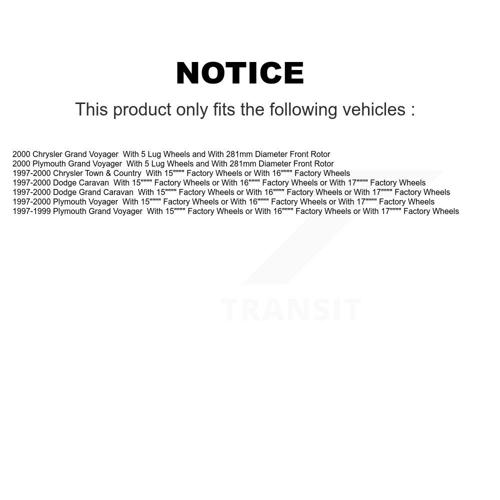 Brake Rotors Front Rear Kit For Dodge Caravan Grand Plymouth Voyager Chrysler &