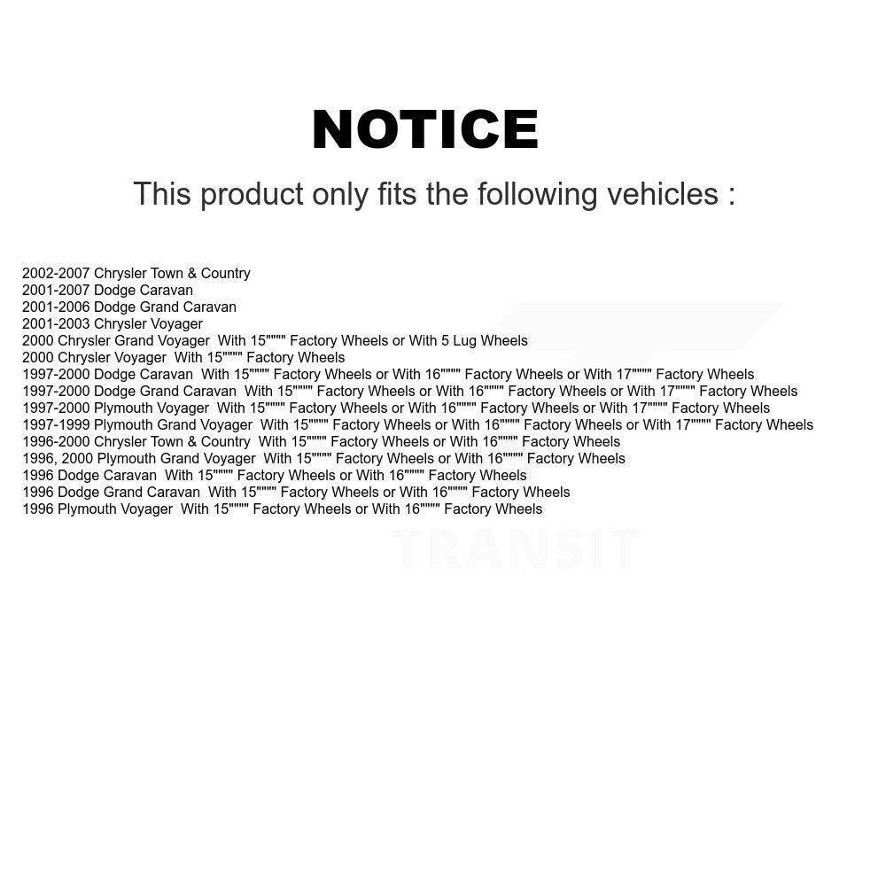 Drums Rear Pair For Dodge Caravan Grand Chrysler Town & Country Plymouth Voyager
