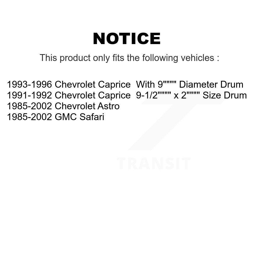 Brake Drums Rear Pair For Chevrolet Astro GMC Safari Caprice