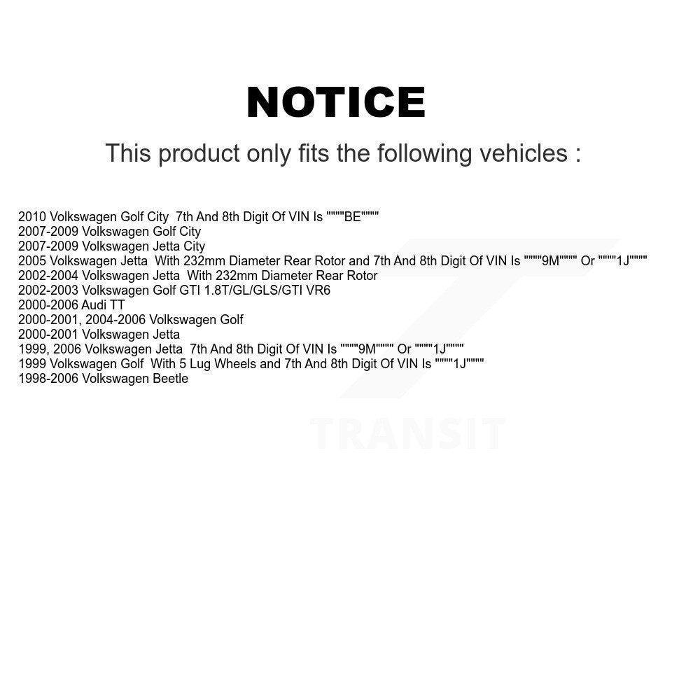 Brake Rotors Semi-Metallic Pad Rear Kit For Volkswagen Jetta Golf City Beetle TT