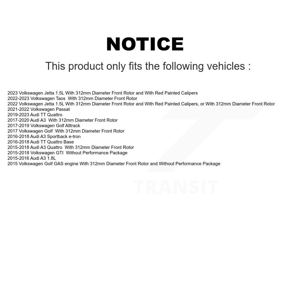 Brake Rotor Semi-Metallic Pad Front Kit For Volkswagen Golf Taos SportWagen Audi