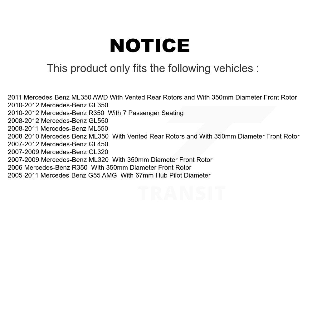 Brake Rotor Semi-Metallic Pad Front Kit For Mercedes-Benz ML350 ML320 GL350 R350
