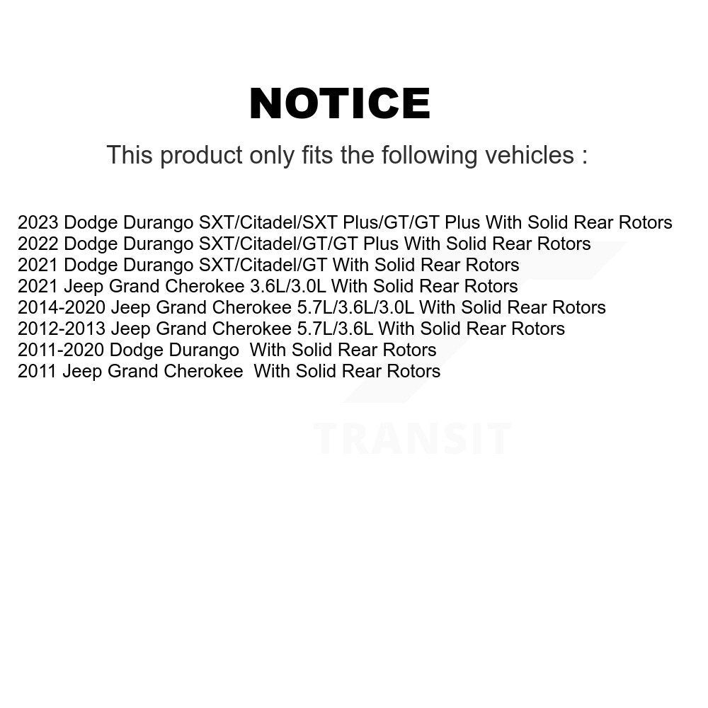 Brake Rotor And Semi-Metallic Pad Rear Kit For Dodge Durango Jeep Grand Cherokee