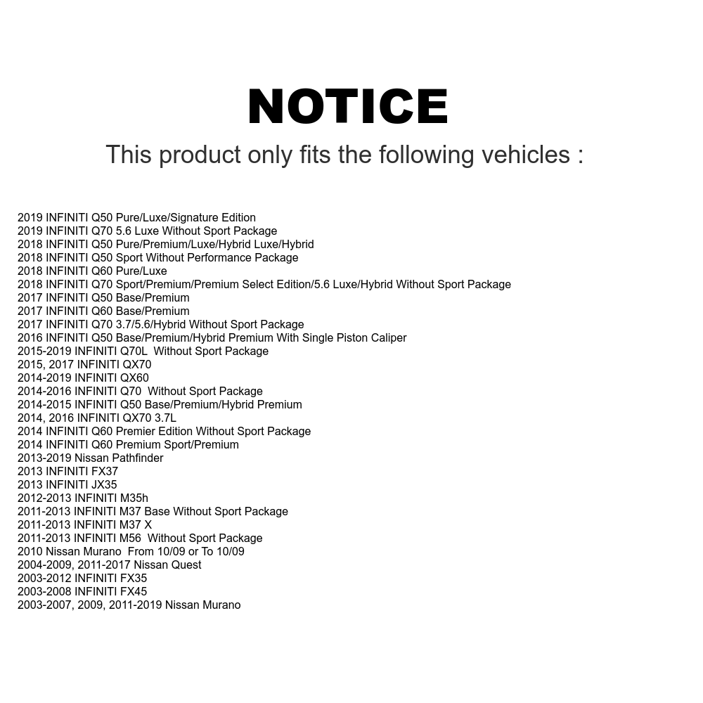 Brake Rotor Semi-Metallic Pad Rear Kit For Nissan Murano INFINITI Pathfinder Q50