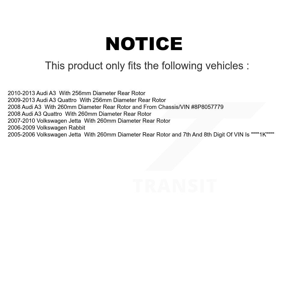 Disc Brake Rotors Semi-Metallic Pad Rear Kit For Volkswagen Jetta Rabbit Audi A3