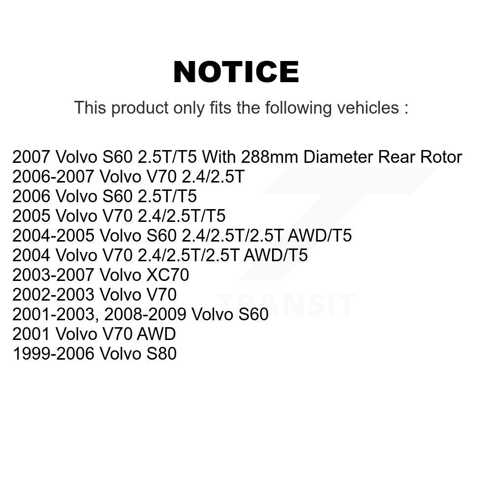 Disc Brake Rotors And Ceramic Pads Rear Kit For Volvo S60 XC70 V70 S80