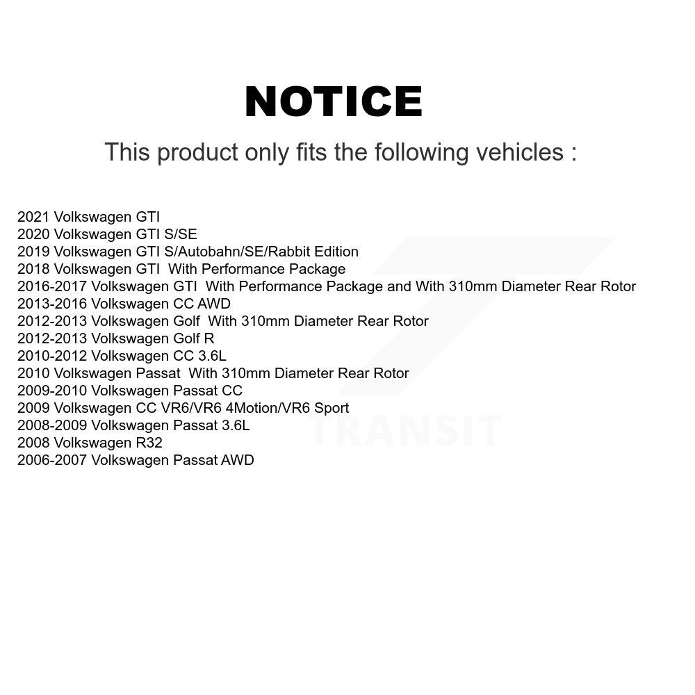 Disc Brake Rotors & Ceramic Pad Rear Kit For Volkswagen GTI Passat CC Golf R R32