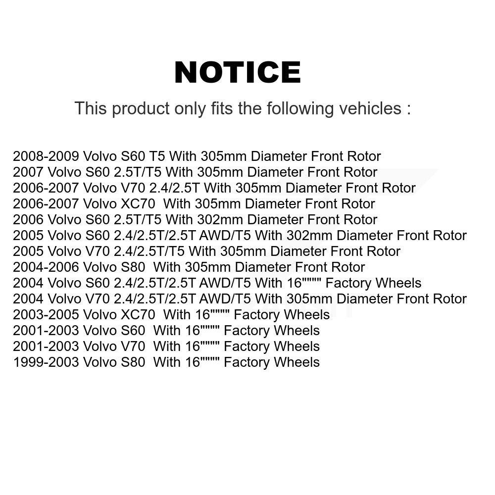 Hub Bearing Assembly Disc Brake Rotor & Pad Front Kit For Volvo S60 XC70 V70 S80