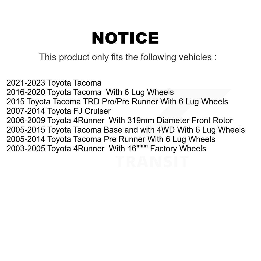 Wheel Bearing Brake Rotor And Pad Front Kit For Toyota Tacoma 4Runner FJ Cruiser