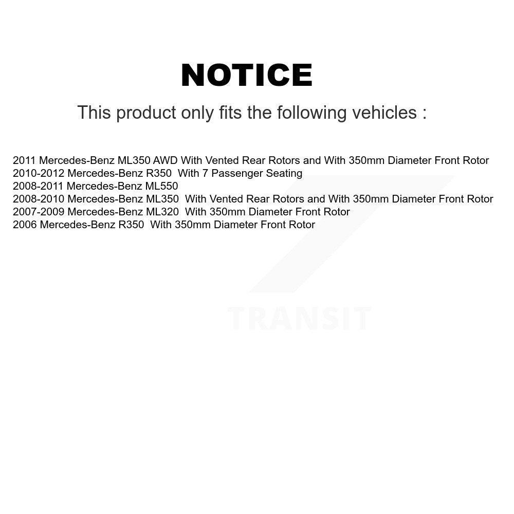 Wheel Bearing Brake Rotor Pad Front Kit For Mercedes-Benz ML350 ML320 R350 ML550