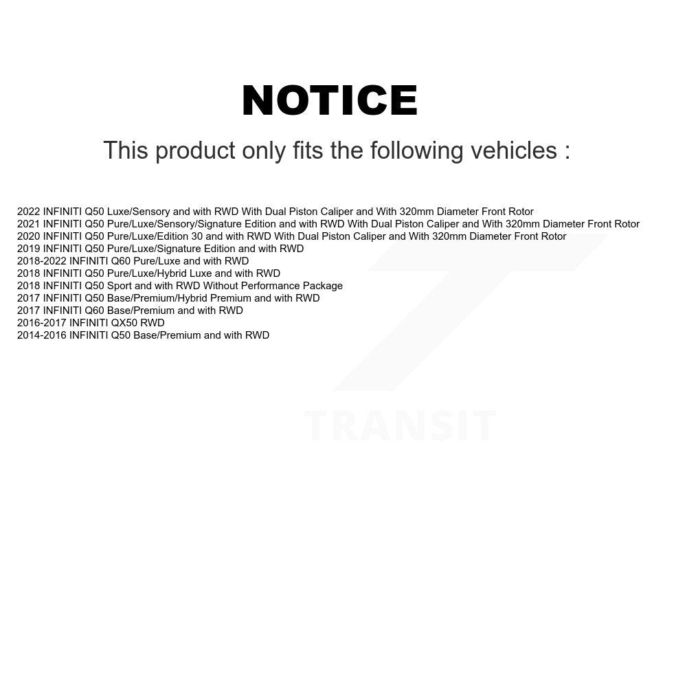 Hub Bearing Coated Disc Brake Rotor Pads Front Kit For INFINITI Q50 QX50 Q60 RWD