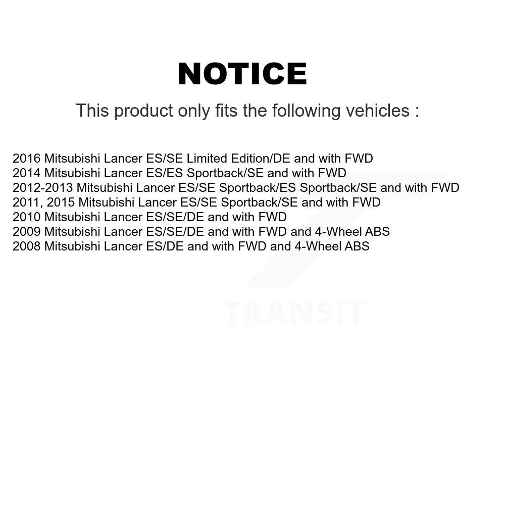 Hub Bearing Coated Brake Rotor & Pad Front Rear Kit (10Pc) For Mitsubishi Lancer