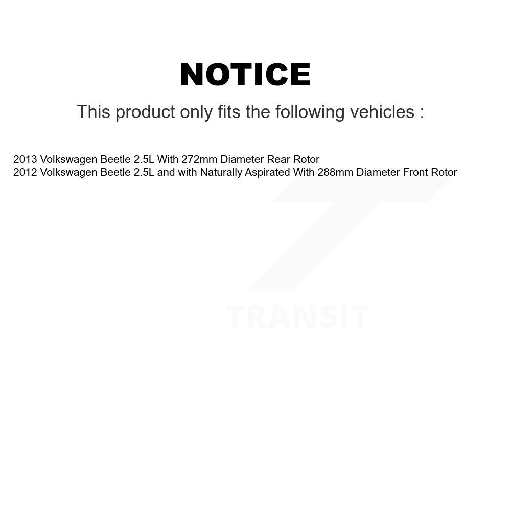 Hub Bearing Disc Brake Rotor And Pad Front Rear Kit (10Pc) For Volkswagen Beetle