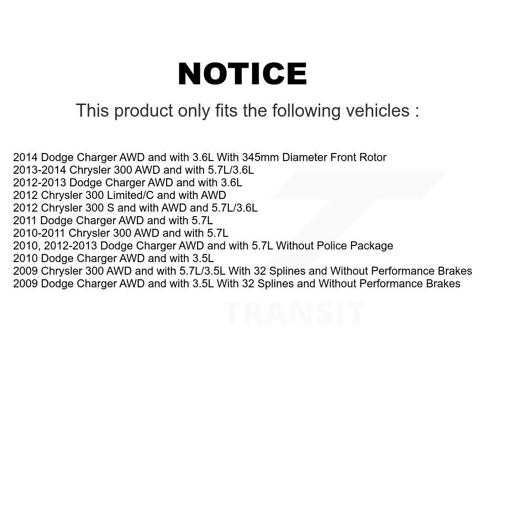 Hub Bearing Coated Brake Rotor Pads Front Rear Kit (10Pc) For Chrysler 300 Dodge