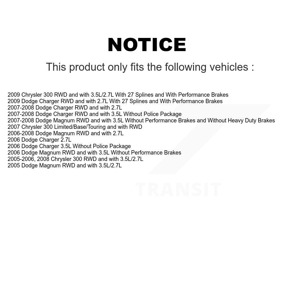 Hub Bearing Brake Rotor Pad Front Rear Kit (10Pc) For Chrysler 300 Dodge Charger