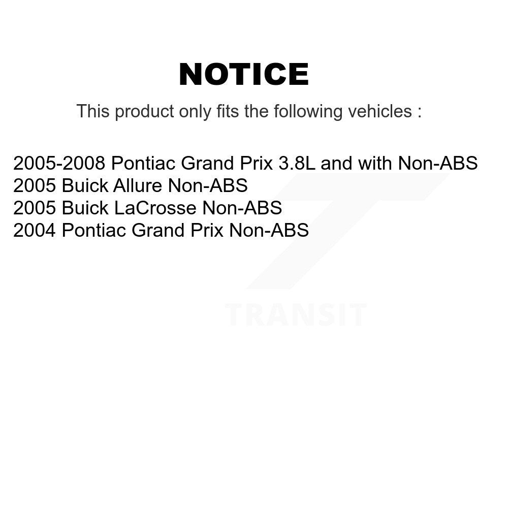 Hub Bearing Coated Brake Rotor Pads Front Rear Kit (10Pc) For Pontiac Grand Prix