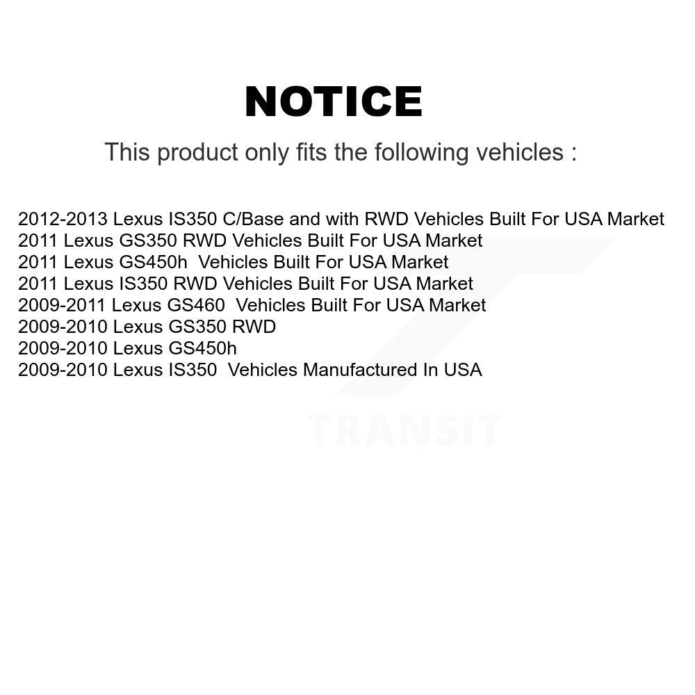 Hub Bearing Coated Brake Rotor & Pad Front Rear Kit (10Pc) For Lexus IS350 GS350