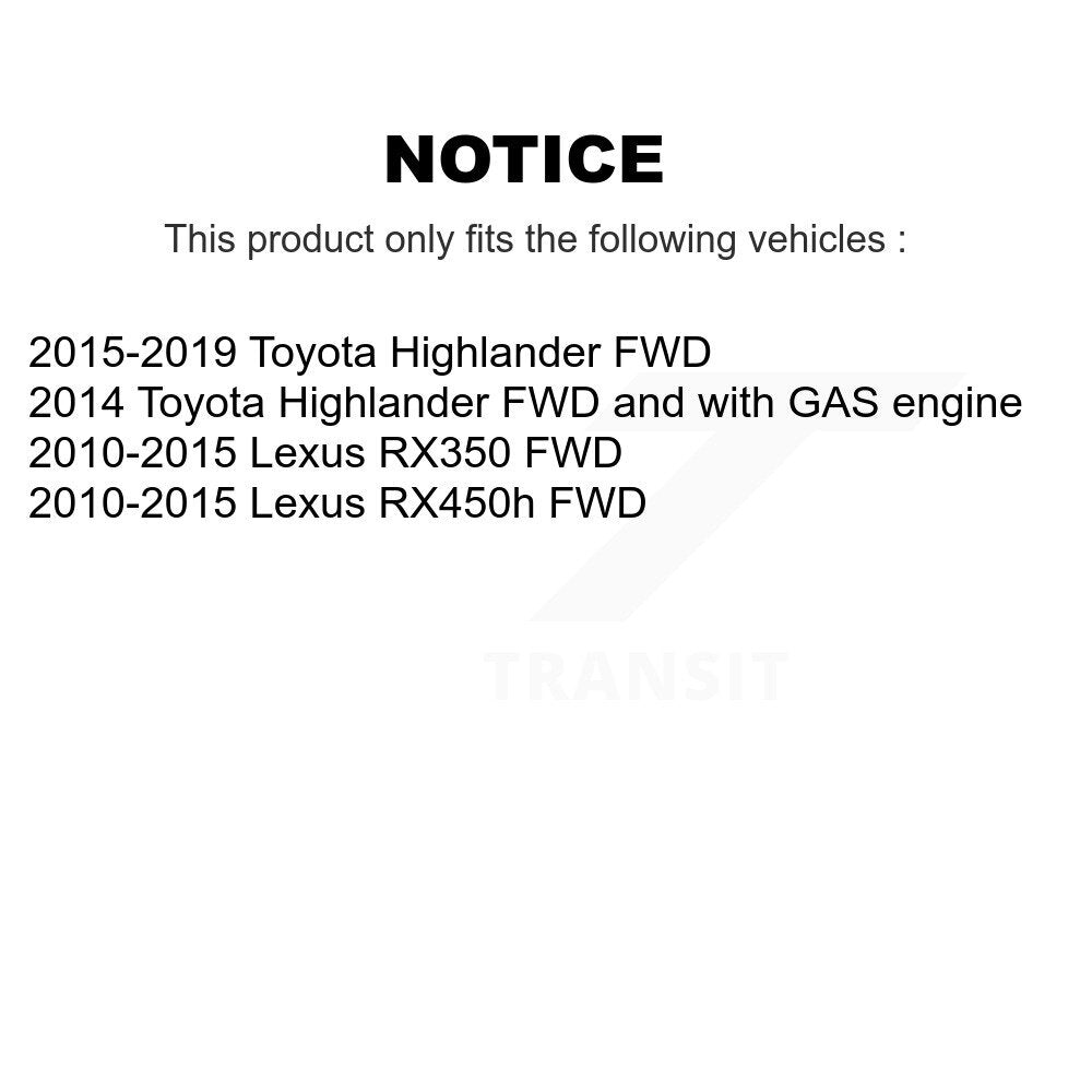 Hub Bearing Coated Brake Rotor & Pad Front Rear Kit (10Pc) For Toyota Highlander