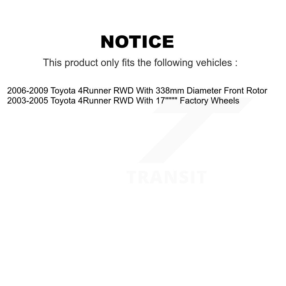 Hub Bearing Assembly Coated Brake Rotor And Pad Front Kit For Toyota 4Runner RWD