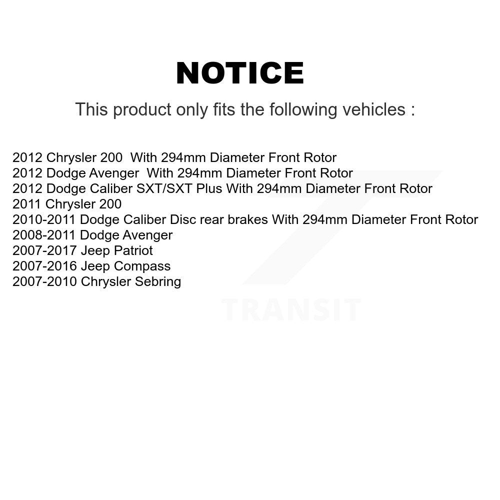 Brake Caliper Rotor & Semi-Metallic Pad Front Kit For Jeep Patriot Dodge Compass