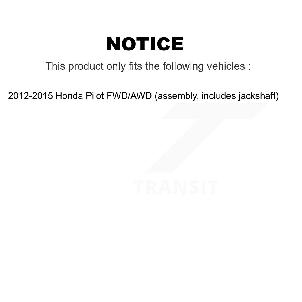 CV Axle Shaft Front Kit For 2012-2015 Honda Pilot (assembly includes jackshaft)