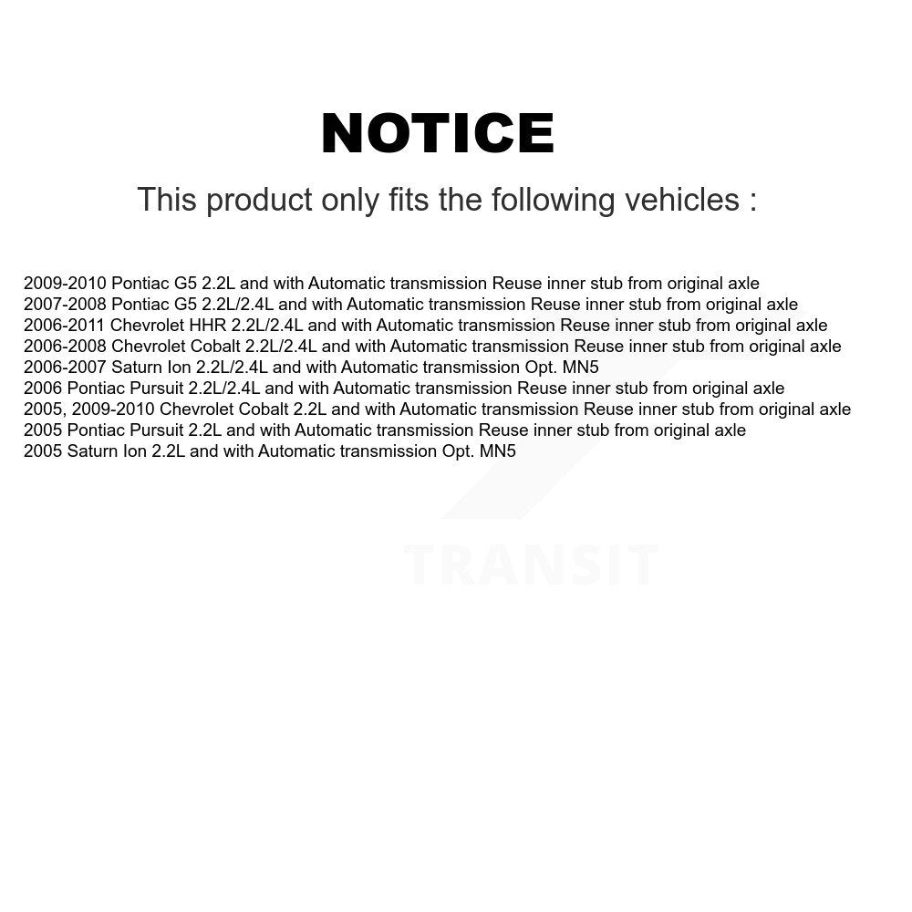 CV Axle Shaft Front Kit For Chevrolet Cobalt Pontiac G5 Saturn Ion HHR Pursuit