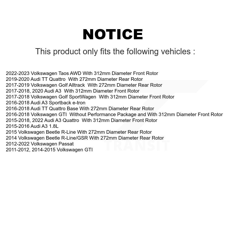 Coated Brake Rotor Front Rear Kit For Volkswagen Passat Taos Audi GTI Golf A3 TT