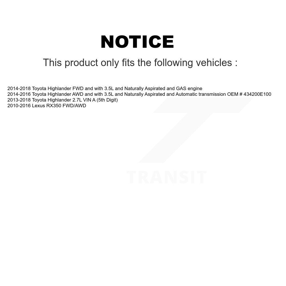 CV Axle Drive Shaft And Bearing Front Left Kit For Toyota Highlander Lexus RX350