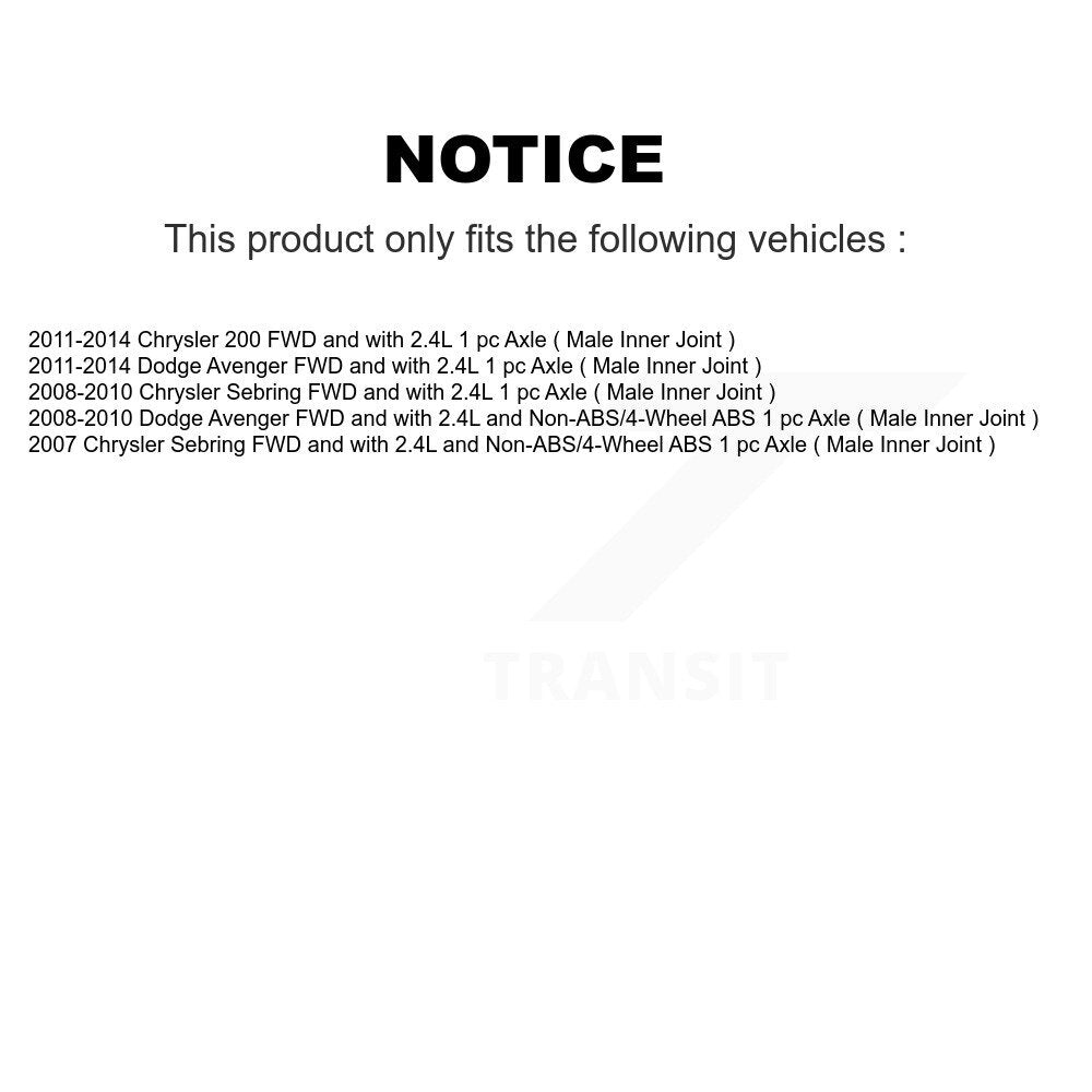 CV Axle Drive Shaft And Bearing Front Kit For Chrysler 200 Dodge Avenger Sebring