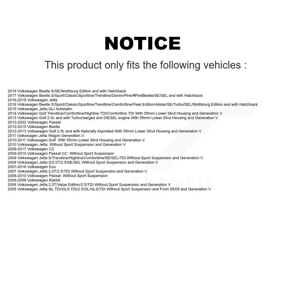 Suspension Strut & Mount Front Kit For Volkswagen Jetta Passat Golf Beetle