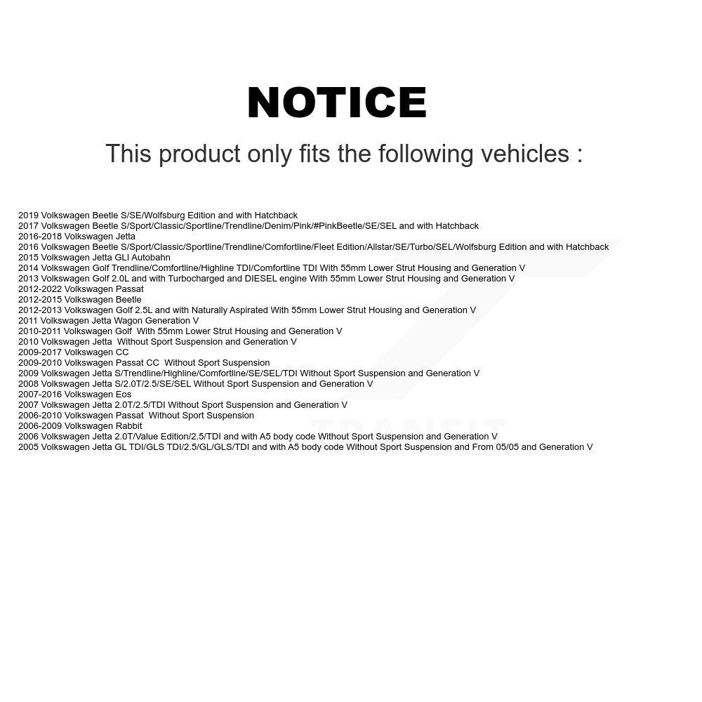 Strut TQ Link Kit Mount Front For Volkswagen Jetta Passat Golf Beetle