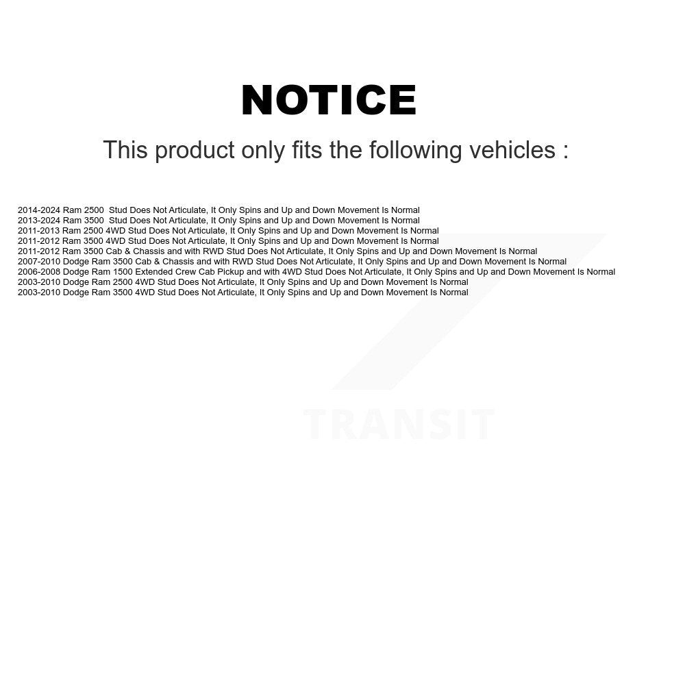 Upper Suspension Ball Joints Front Pair For Ram Dodge 2500 3500 1500