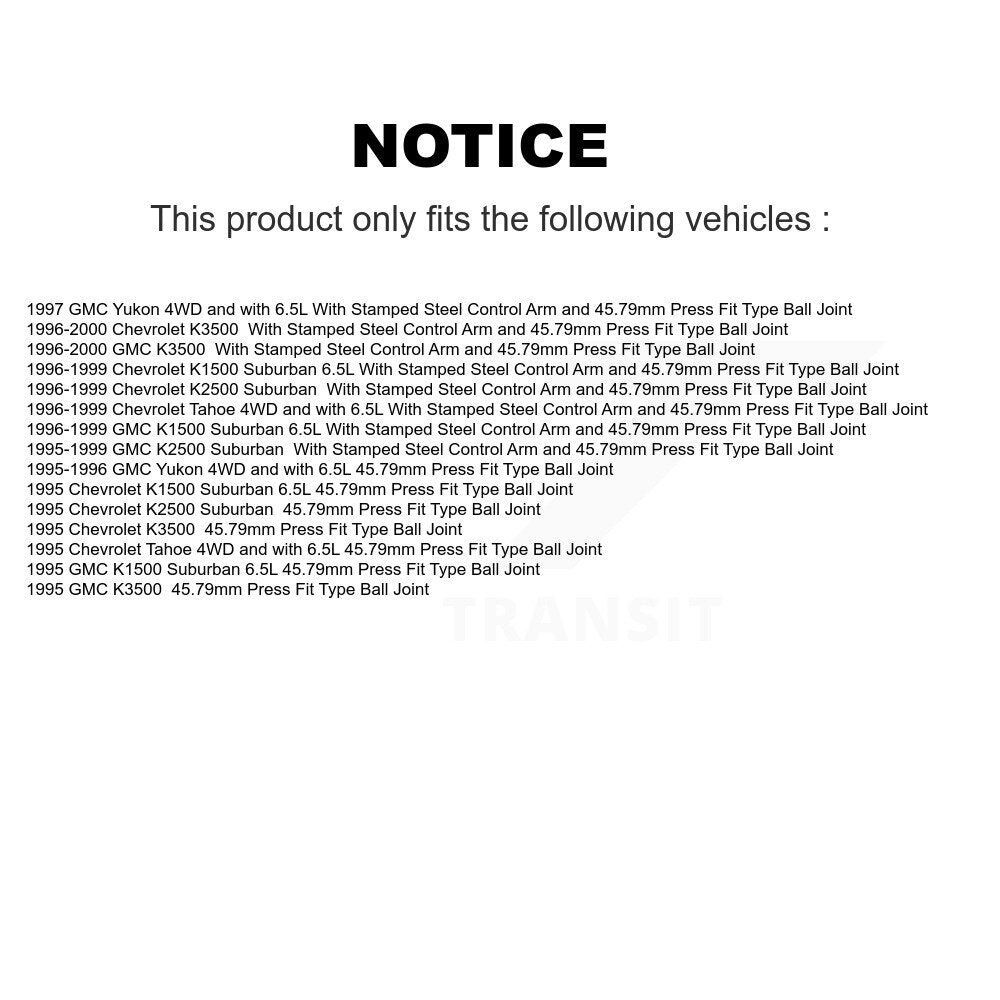 Lower & Upper Ball Joints Front Kit For Chevrolet GMC K3500 Tahoe K1500 Suburban