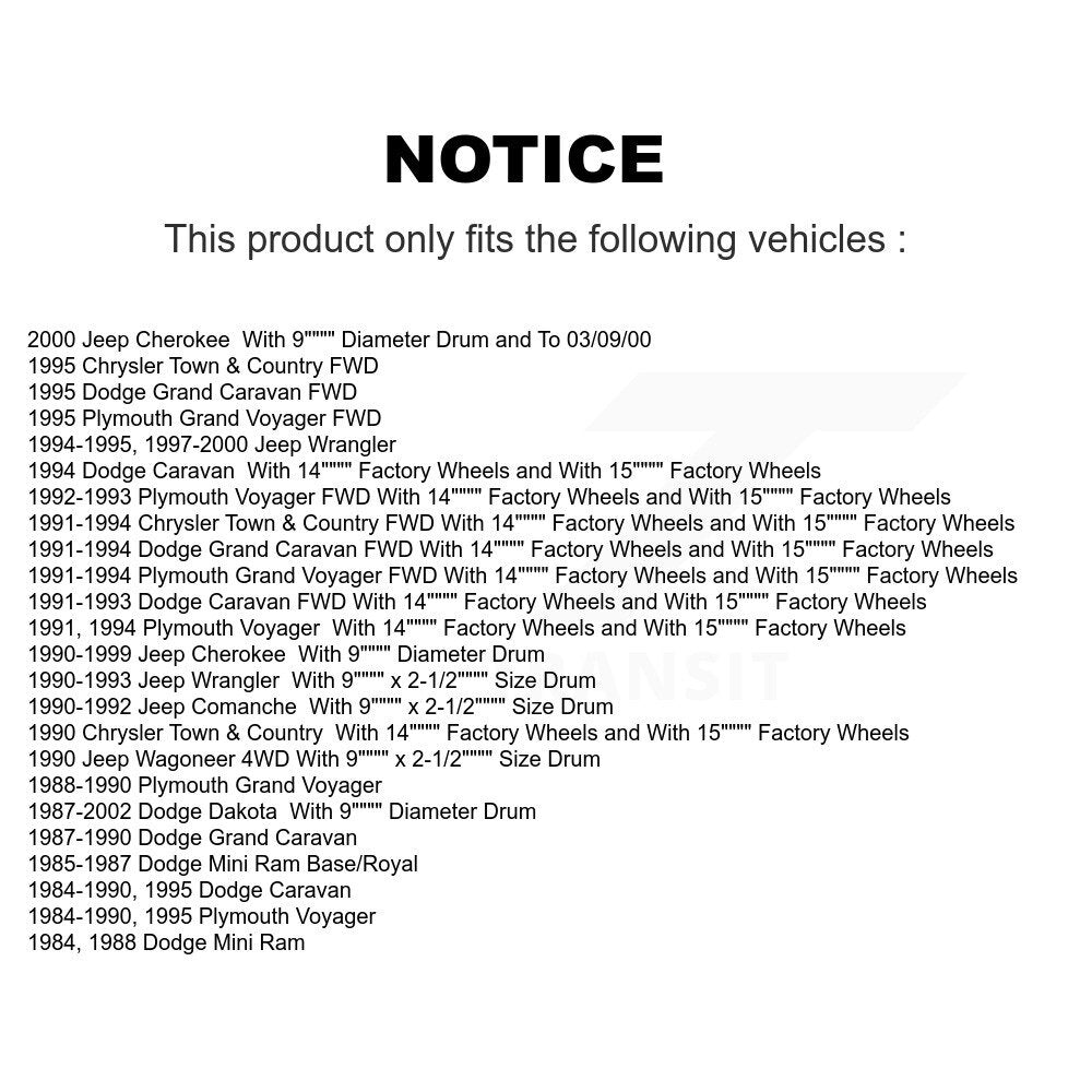 Drum Brake Shoe Rear NB-538B For Jeep Dodge Dakota Wrangler Cherokee Plymouth &