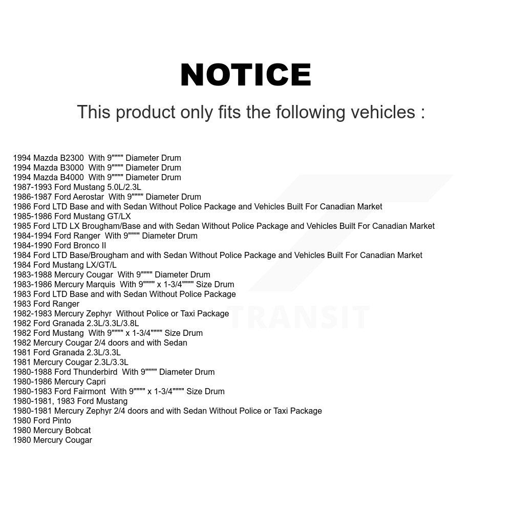 Drum Brake Shoe Rear NB-569B For Ford Mustang Ranger Mercury Mazda Bronco II LTD
