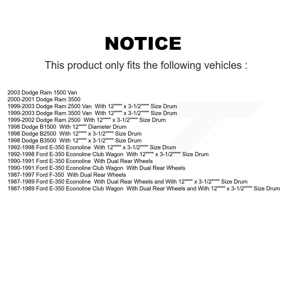 Drum Brake Shoe Rear NB-583R For Ford Dodge Ram 2500 E-350 Econoline F-350 3500