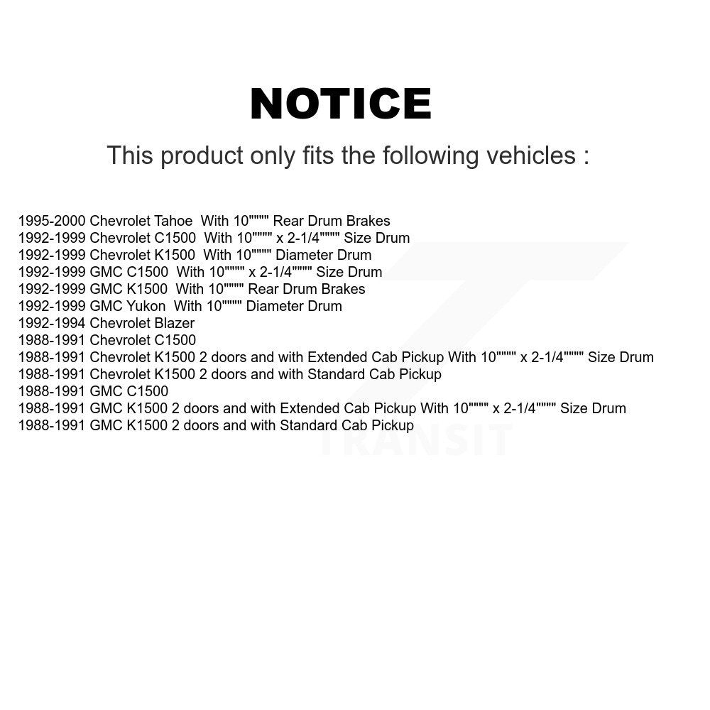 Drum Brake Shoe Rear NB-593B For Chevrolet K1500 GMC C1500 Tahoe Yukon Blazer